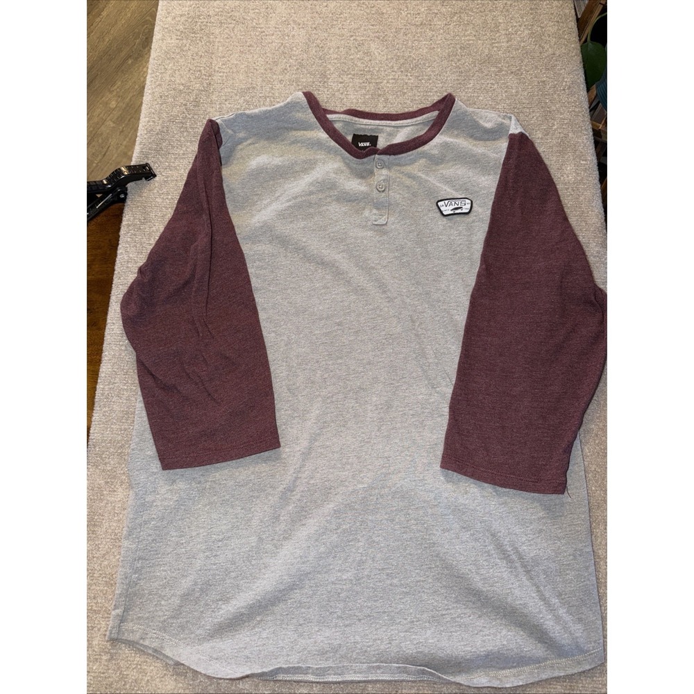 VANS MEN CAJON BASEBALL TEE (GRAY / BURGUNDY) SIZE EXTRA LARGE